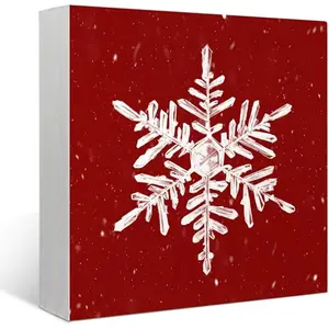 Red Christmas Decor Snowflake Decorations Indoor,Christmas Decorations for Table Wood Box Sign,Farmhouse Rustic Wood Block Plaque for Home Desk Indoor Office Decor,Christmas Gifts for Women 5x5 inch