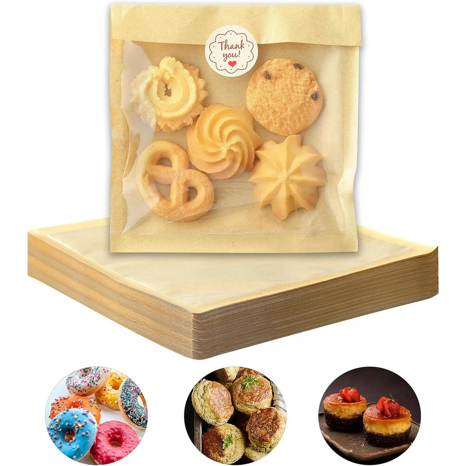 Bulk 100-Pack Heat-Sealable Cookie Bags, 5.7x6.5in Windowed -Grade Paper Baking Sleeves for Home Cooks, Heat-Resistant Individual Bags to Boost Brownie Appeal