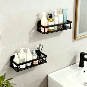 2-Pack No-Drill Adhesive Floating Shelves with Drainage Holes, Bathroom Accessory Wall Storage Organizer for Bathroom & Kitchen