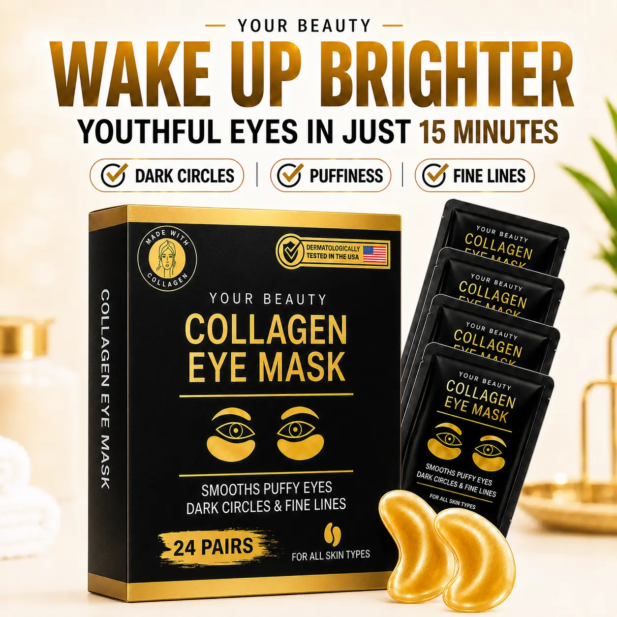 Collagen Under Eye Patches (24 Pairs) - eye mask - Collagen Skin Care Products, treatment for Puffy Eyes,Dark Circles & Wrinkle-Collagen Eye Pads -Under eye Bags &Fine Lines
