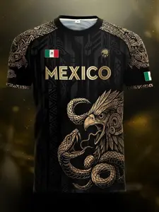 Mexico Aztec Eagle Heritage Soccer Jersey, All over Print, Fitted Casual Style for All Seasons, Unique Animal and Tribal Design, Classic Throwback Jersey