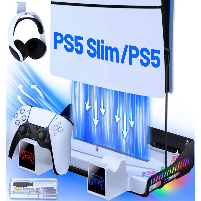 BEBONCOOL For PS5 Slim Cooling Stand Dual Controller Charging Station for Playstation 5 Console  Wall Mount Cooling Station PS5 Charger