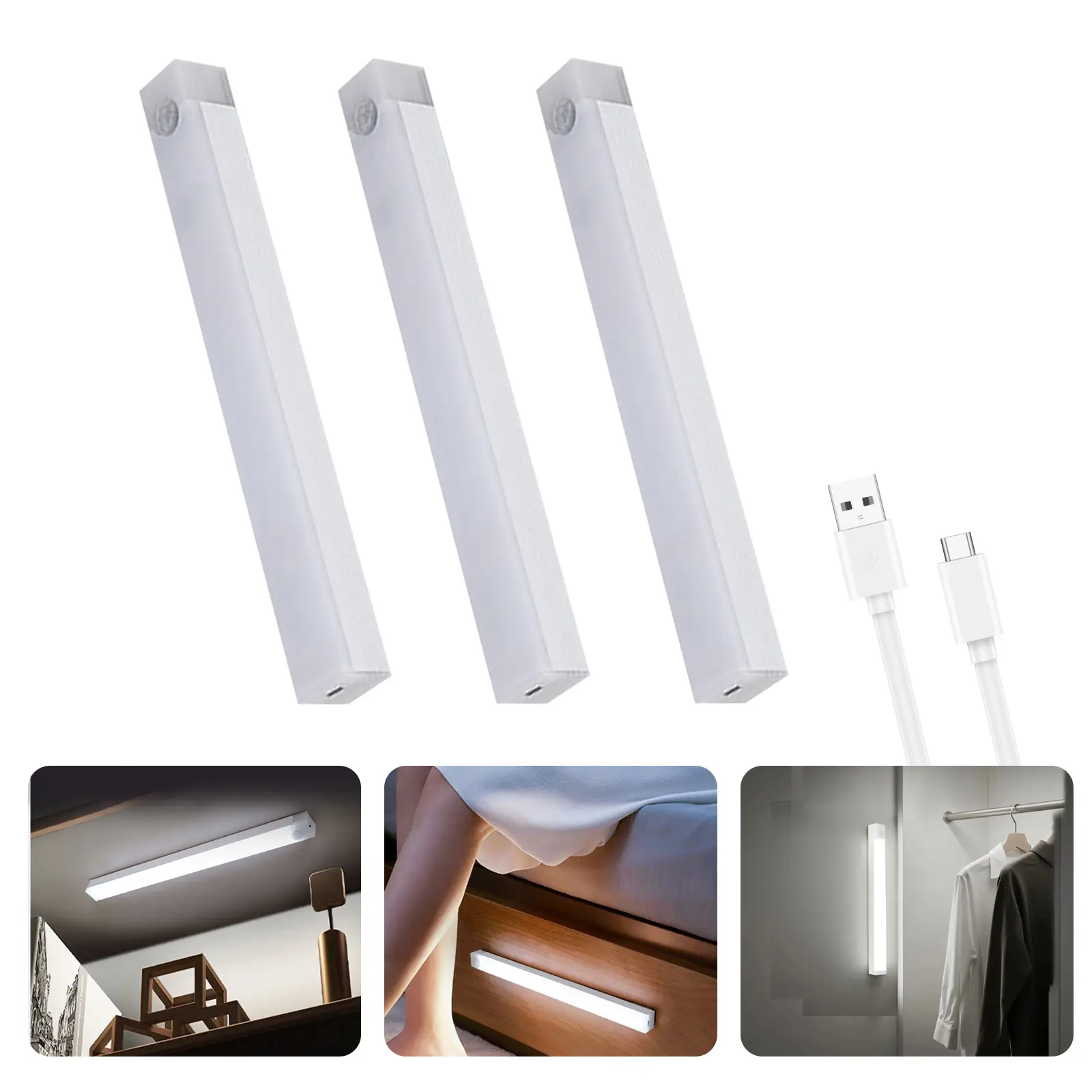 Rechargeable Under Cabinet Lighting Motion Sensor - Wireless LED Kitchen Lights for Shelves/Stairs, Indoor Battery-Powered Closet/Hallway Sensor Light
