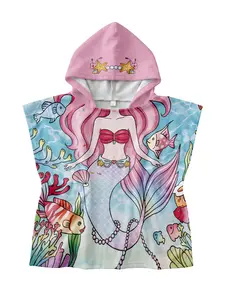 Toddler Girls Swim Cover Up Hooded Bathrobe Dress Terry Swimsuit Cover-ups Pool Party Kids Princess Print Towel Beach Bathing Suit