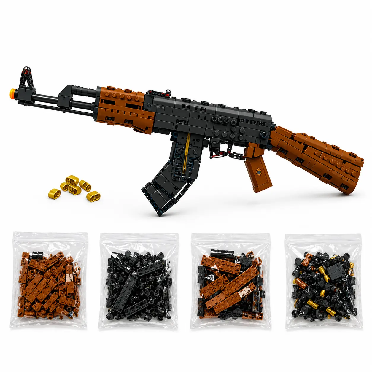 1:1 AK-47 Unisex Building Blocks Kit for Ages 12+, 1000+Pcs Safe Material Military Gun Model with Rubber Bands, Collectible Playable Assembly Rifle Toy, Ideal Gift for Military Enthusiasts 14+, Home Decor