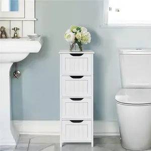 Yaheetech Bathroom Floor Adjustable Bathroom Cabinets Wooden Side Storage Organizer 4 Drawers Free-Standing  for Bathroom