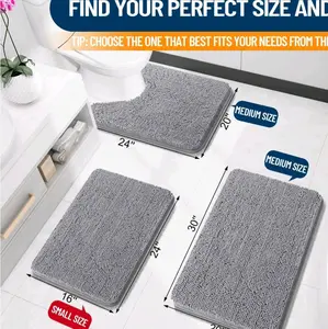 Bathroom Rugs 30x20, Quick Dry Machine Washable Chenille Bath Mats with Rubber Backing, Grey