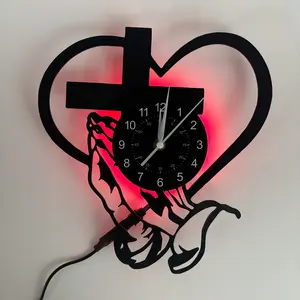 Vinyl Wall Clocks with Crosses and Praying Hands, Decorative Art Pieces for Homes and Churches, Excellent Christian Gifts and Anniversary Presents