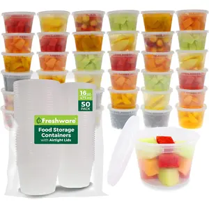 Freshware Food Storage Containers [50 Set] 16 Oz Plastic Deli Containers with Lids, Slime, Soup, Meal Prep Containers | BPA Free | Stackable | Leakproof | Microwave/Dishwasher/Freezer Safe Freshware Freshware Freshware Freshware Freshware pantry staple