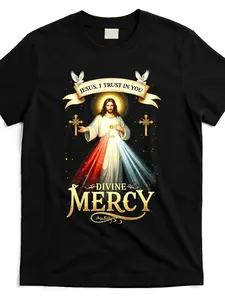 I Trust in You Divine Mercy Catholic Christian T-Shirt |   Same Style for Men and Women  Summer Short-Sleeved Printed Pure 220G Crew Neck Regular Fit All-Season Vintage Style