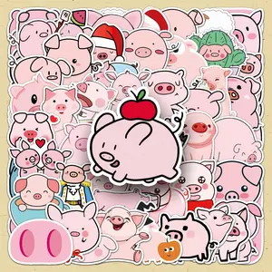Cute Pig Pattern Sticker, 50pcs/set Cartoon Animal Decorative Sticker, DIY Decals for Water Bottle, Laptop, Phone Case, Scrapbooking, Journal Making
