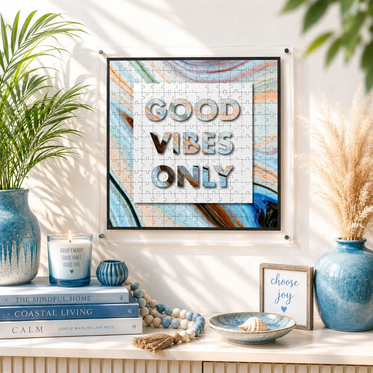 Acrylic Wall Art Puzzle for Adults, Hangable Jigsaw Puzzle with Framing and Hanging System, Home Decor Gift, Good Vibes Only