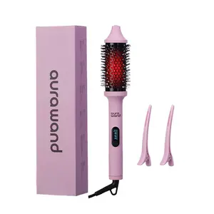Aurawand Thermal Brush, Blowout Boost Heated Round Brush for Blowout Look, Dual Voltage, Pink, Sakura, Far-Infrared Core & Advanced Negative Ion Technology, 4 Temperature Settings, Less Damage