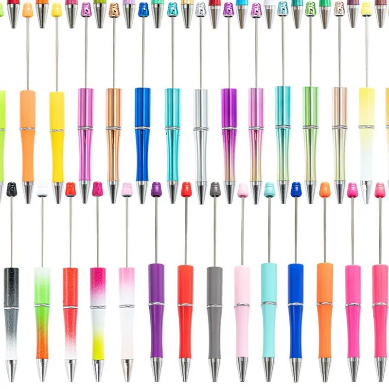 DIY Beadable Plastic Black Ballpoint Pens with Detachable Beads - Cool Pens, A24, A14, DIY Bead Styling, Black Ink, Easy Add/Remove, Bridal Gift Ready, Office School Supplies for Students