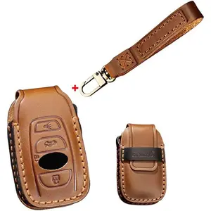 Leather Car Key Fob Cover with Keychain fits for Subaru Forester Crosstrek Outback WRX Sti Ascent Impreza Legacy Car Key Case Cover Smart Remote Car Key Keyless Entry Holder 3 Button Brown