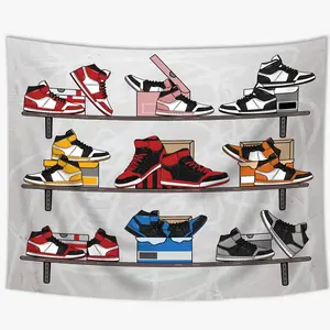 Retro Basketball Shoes Tapestry 50x60Inch Colorful Sports Sneaker Decorations Party Aesthetic Chic Cool Funny Shoes for Teens Boys Home Decor Art for Living Room Bedroom Dorm
