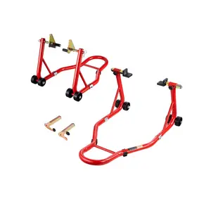 VEVOR Motorcycle Stand Lift, 850lbs Capacity Front Rear Combo Stand Lift, Front Wheel Dual-Fork Stand, Rear U+L Fork Swingarm Spool Stand, for Most Yamaha Honda Kawasaki Suzuki Motorcycles, Red
