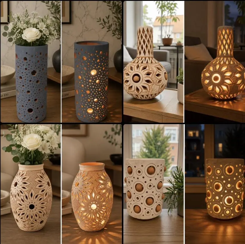 Handmade Clay Vase And Candle Lantern From Oaxaca Mexican Pottery Dual Purpose Home Decor Handmade By Mexican Artisans