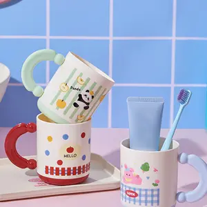 Creative Couple Toothbrush Cup, Cute Cartoon Design, High-Quality Plastic Mouthwash Cup, Home Use, Stylish Dental Care Mug, Bathroom Accessory