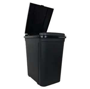 7.6 Gallon Black Touch Top Plastic Trash Can with Secure Push-to-Open Design, Compact for Offices, Bedrooms, and Dorm Rooms