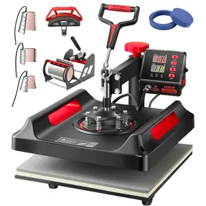 summervibes 8-in-1 Combo Heat Press Machine, 15x15cm Swing-Away Digital Control Tool with Insulation, Multifunction Heat Transfer Sublimation Machine for T-Shirts, Hats, Mugs, Plates