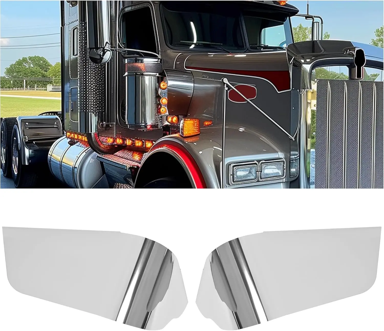 Air Cleaner Shroud Compatible with 1982-2017 Kenworth W900B W900L Air Filter Cleaner Fairing Silvery 304 Stainless Steel