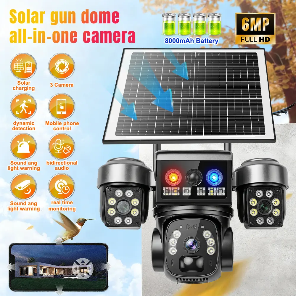 【Summerfinds】3 Lens 12MP HD Solar Battery Wireless WiFi Outdoor PTZ Home Security Camera CCTV