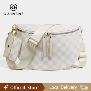 GAINSNS Checkerboard Plaid Checkered Large Crossbody Bag for Women,Fashion Nylon Shoulder Bags,Fanny Packs Sling Bag Handbag Cross Body Bags