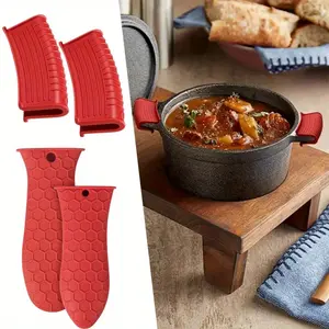 4 Pcs Silicone Hot Handle Holder, Heat Resistant Potholder Cookware Handle Cast Iron Skillets Handles Grip Covers for Cast Iron Skillet