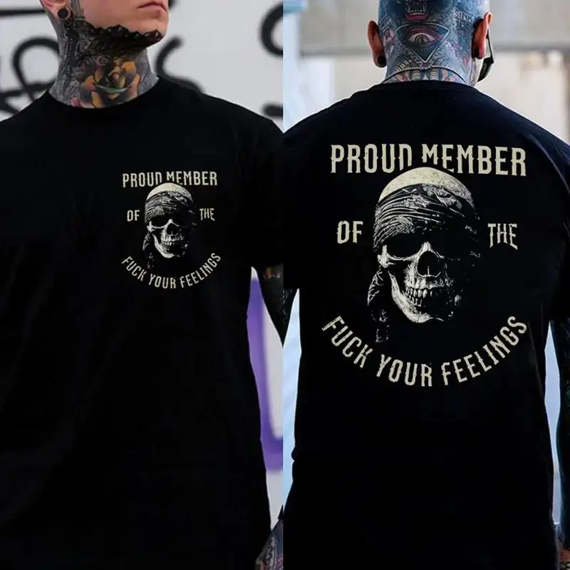FEEGO PROUD MEMBER OF F*CK YOUR FEELINGS Skull Print Men's T-Shirt, Top Menswear Cotton Tee Shirt, Unisex Fashion, Soft Fabric, ShortSleeve, Regular Fit, Casual Streetwear type  negative  shirt women's t shirts vintage graphic tees
