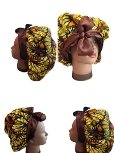 African Ankara Decorative Bonnets Satin Lined Scrub Hat with Ponytail Cap Buttons Size Option Nurse Surgical Doctor Cap Hair Bonnet Vibrant Stylish Headpiece