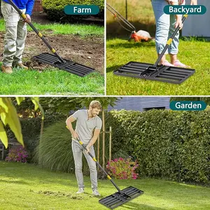 Lawn Leveling Rake, 26"x25" Peat Moss Spreader with 6FT Adjustable Handle Dirt Ground Level Tool for Yard Garden Golf Course Farm Pasture
