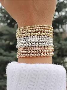 4to12pcs Golden Ball Bracelet Bead Bracelet Shining Round Bead Bracelet Stackable Gold Bracelet