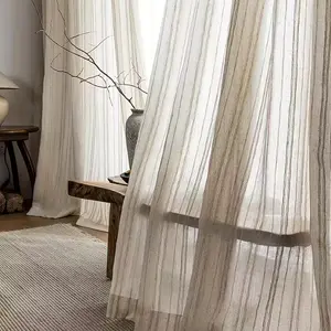 1pc Vintage Style Vertical Stripe Linen Curtain, Natural Texture, Soft Light Filtering, Mild Sunshade Insulation, Thermal Insulated Curtain, Suitable for Living Room Bedroom Balcony, Window Curtain