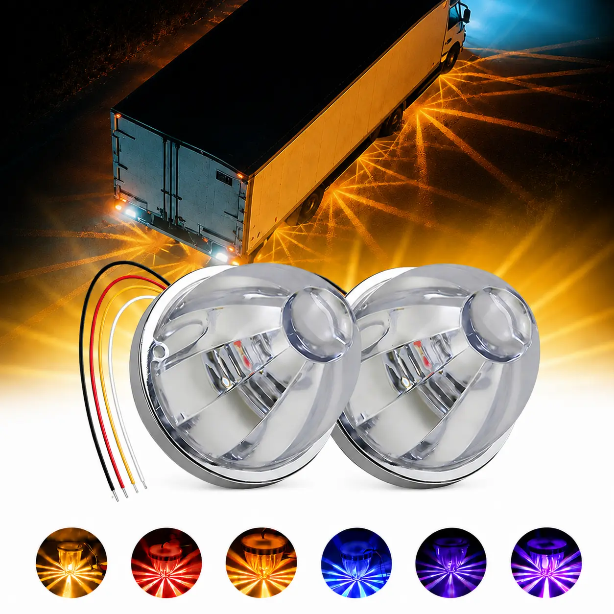 2-Pieces Dual-Color LED Watermelon Side Marker Decorative Lights, 9V-30V ABS Construction, Steady/Flash Modes, Easy-Install Visibility Aid for Semi Trucks, Festive Decorations