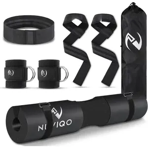 9 count Gym Accessories Set Featuring Barbell Pad with 2 Safety Straps - 2 Ankle Straps for  Machine - 2 Weight Lifting Straps -  Resistance Band - Carry Bag for  Thrust Pad