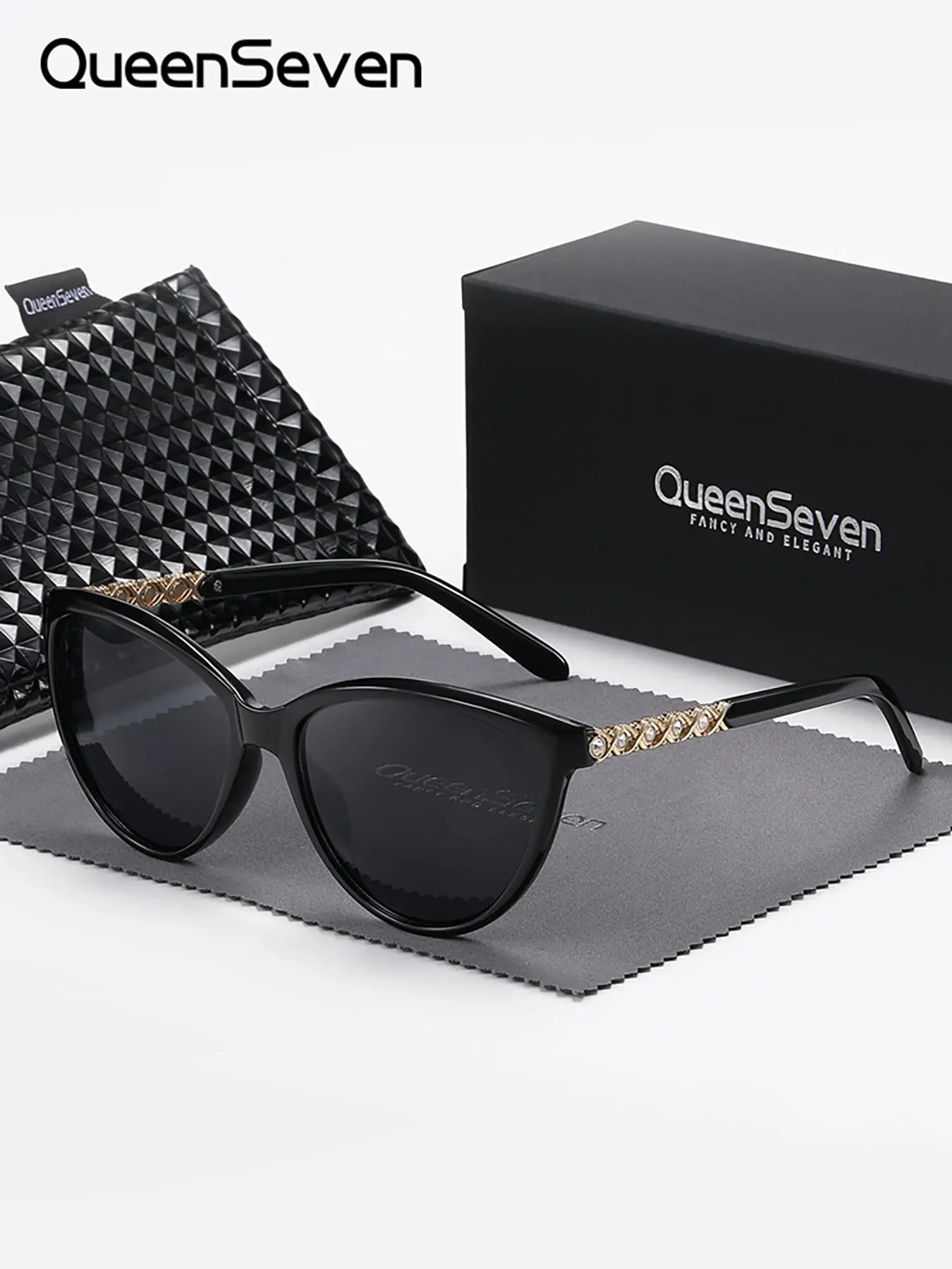 1 Piece QueenSeven Unisex Exceptional Quality Elegant And Charming Cat Eye Full Frame Super Dark Sunglasses UV400