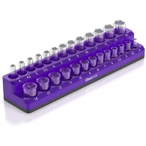 Magnetic Socket Holder | 1/4-inch Drive | Metric | Purple | Holds 26 Sockets | Professional Quality Tools Organizer
