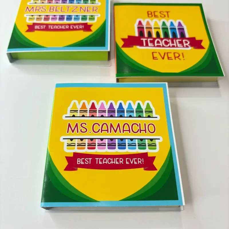 Personalized Teacher Sticky Note Pad – Crayon Theme