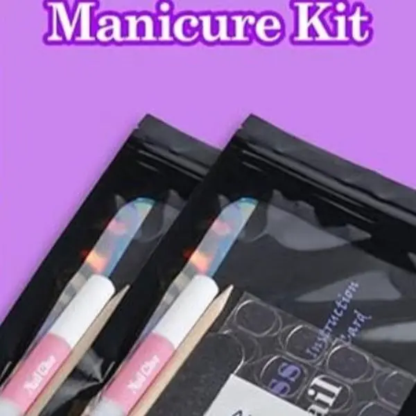Nail Supplies Kits, Professional Manicure Press On Nail Tool Kit With Nail File Nail Buffer, Adhesive Tabs, Nail Glue, Stick,Prep Pads,Black-7pc set) gel polish remover kit Comprehensive DIY Cutics Comforty Comfort square false, at home nail kits,