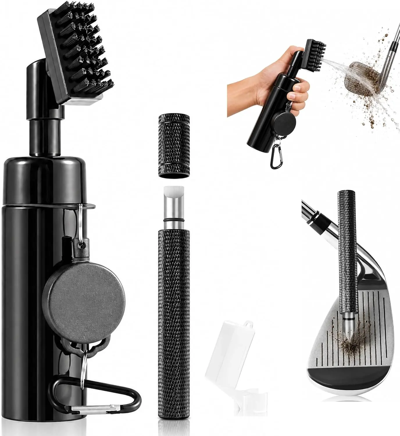 Multifunctional Golf Club Cleaner Brush Set Built-in Water Storage & Groove Sharpener Tool Portable Cleaning Accessory for Irons Drivers Great Golfer Gift