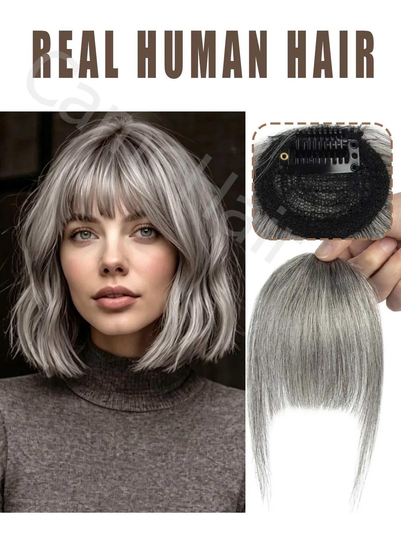 Clip in French Bangs Hair Clip Fake Bang Fringe, Realistic, with Temples Hairpieces for Women Daily Wear Wiglets Add Volume, Volume Boost for brown, jet/natural balck and for Halloween Christmas Wedding Party Front Bangs Extensions