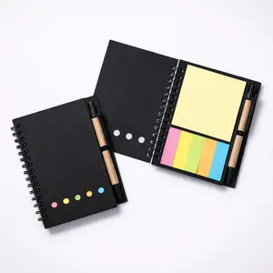 Spiral Pocket Notebook with Pen Holder – 4.1" x 5.3" Lined Kraft Paper Notepad, 70 Pages, Sticky Notes & 5-Color Index Tabs, Small Portable Journal for Work, Meetings & Office