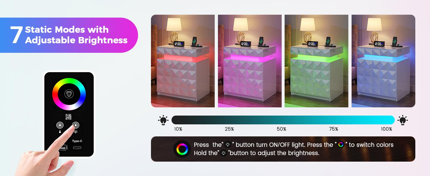 Dystler LED Nightstand Set of 2 with Charging Station,3 Drawers Night Stand with Lockable Hidden Storage,Smart Bedside Table with Human Sensor RGB Lights for Bedroom,white Dystler LED Nightstand Set of 2 with Charging Station,3 Drawers Night Stand with Lockable Hidden Storage,Smart Bedside Table with Human Sensor RGB Lights for Bedroom,white
