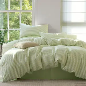 Striped Duvet Cover Set Full Size Comforter Cover, Classic Sage Green & White Stripes, 100% Cotton 3 Pcs Bedding with Zipper Closure & 8 Corner Ties for Guest or Teen Room