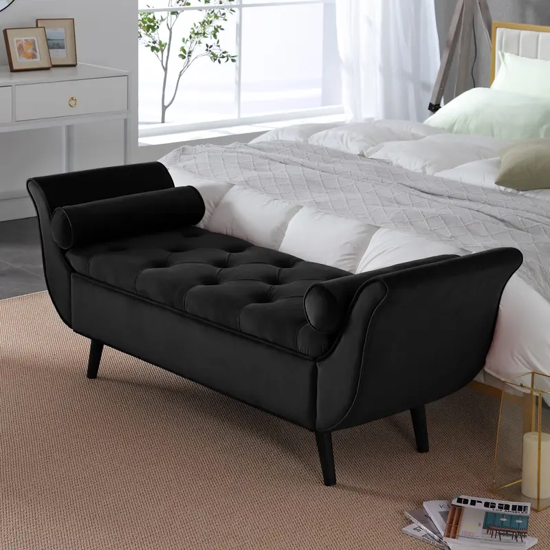 SZLIZCCC 65in Multifunctional Upholstered Velvet Storage Ottoman Chair - Deep Seat Furniture Ottoman, Bed End Stool with Storage, Home Decor for Bedroom & Living Room