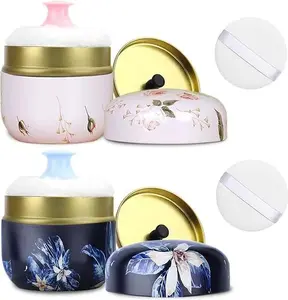 Body Powder Puff and Container, 3.15" Portable Empty Body Powder Container for Baby Women's Loose Dusting Powder, Powder Case Box with Lids for Bath, Travel and Home Use