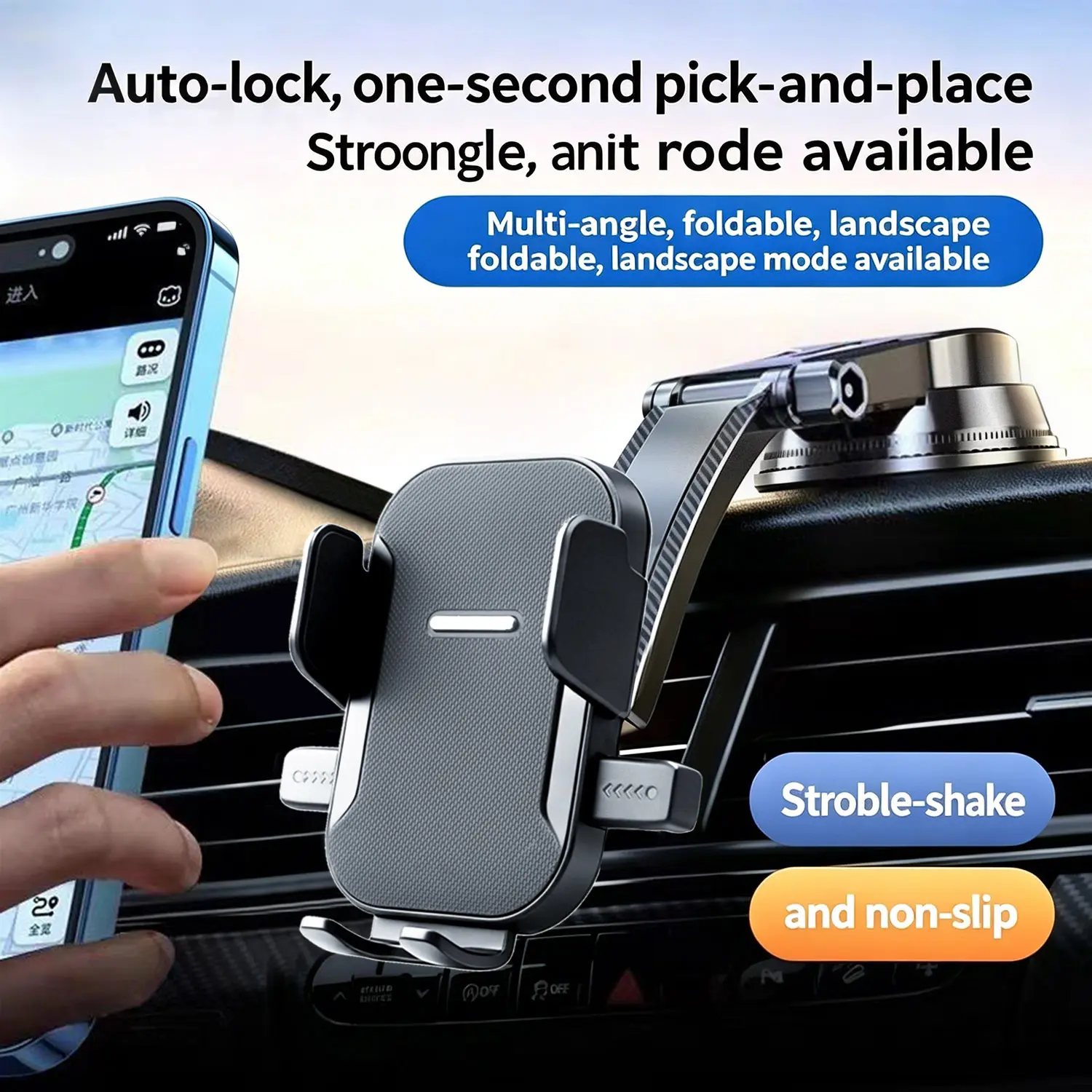Car Phone Holder, 360° Rotatable Dashboard Windshield Air Vent Phone Mount, Universal Car Cell Phone Stand for iPhone 18 17 16 15 14 13 12 Samsung All Smartphones