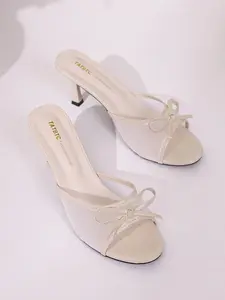 Elegant Mesh Bow Heeled Mules for Evening, Summer New Style, Casual Textile Upper, Plastic Sole, Less Than Ankle Height