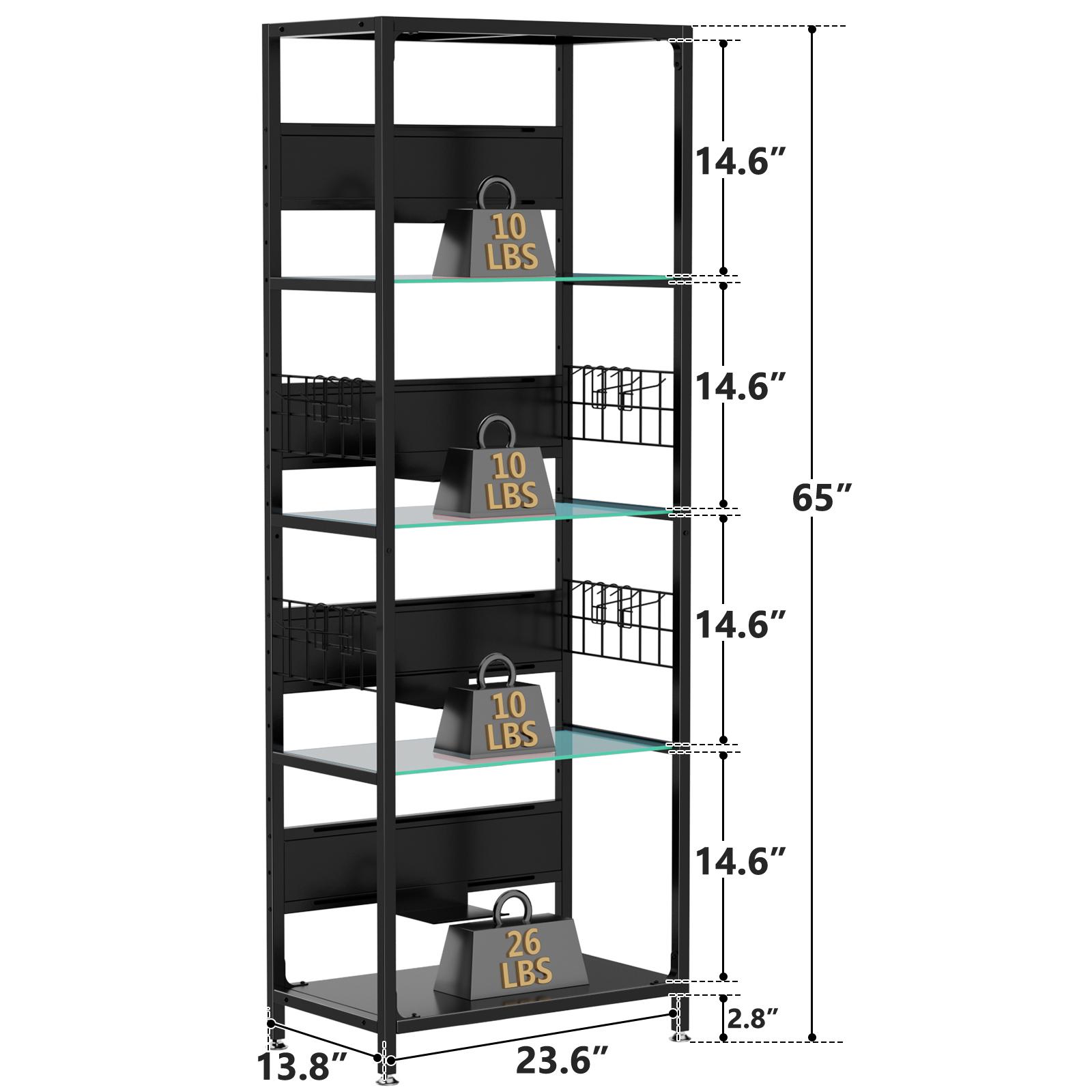 RGB Lighted Display Shelf – 4 Tier Glass Bookshelf with APP Control, Color Changing LED Shelf for Collectibles, Modern Etagere Bookcase for Living Room Bedroom, Adjustable Storage Shelf for Office